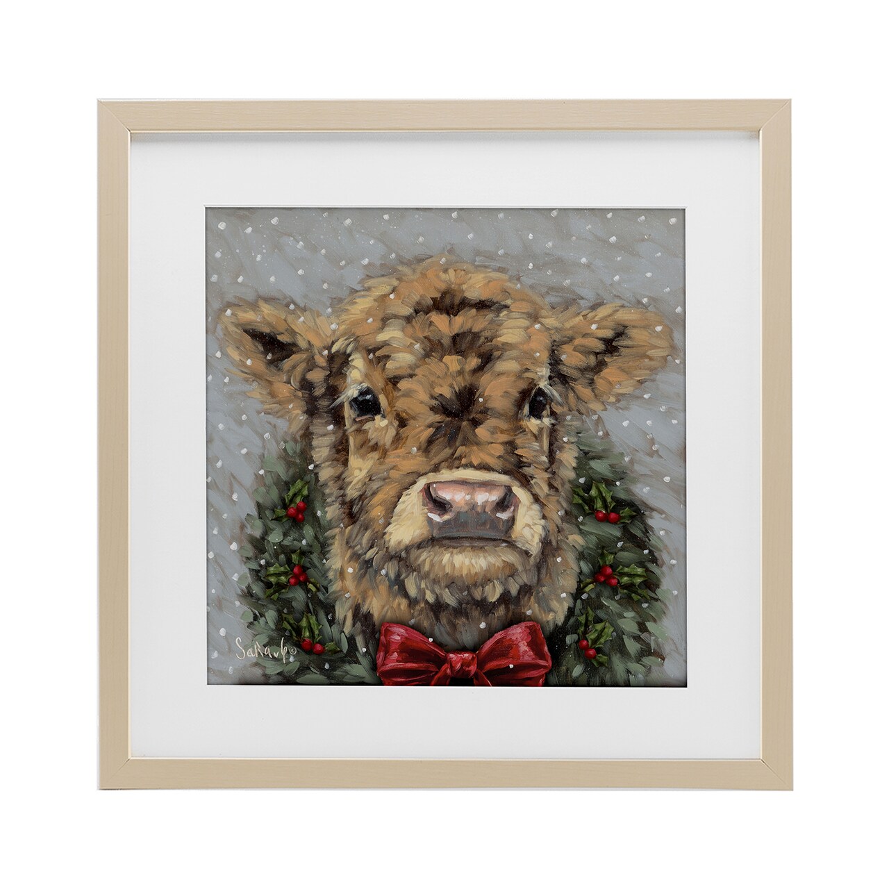Stupell Industries Snowy Day Christmas Cow Framed Print Under Glass, design by Sara G. Designs